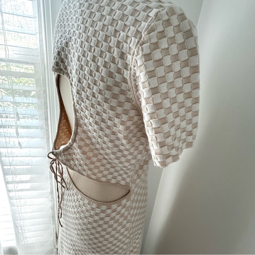 🏖️NWT Women’s Knit Checkerboard Short-Sleeve Maxi Dress. Cream/Tan. Size: XL - Picture 6 of 14